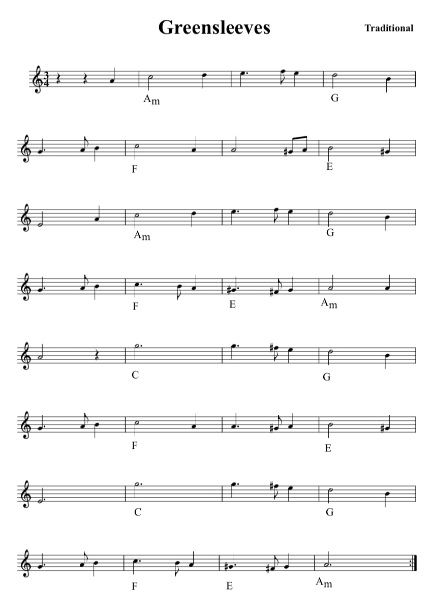 lead sheet greensleeves